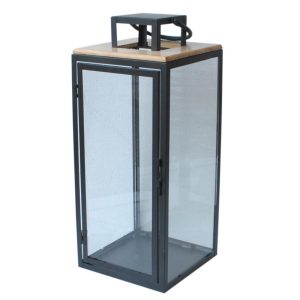 Φανάρι μεταλλικό μαύρο/ξύλινο καπάκι 20.5X20.5X49.5cm 00.07.77020