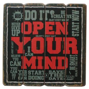 Πινακίδα ξύλινη "Open Your Mind" 40Χ40Χ2εκ Etoile NN-751-34