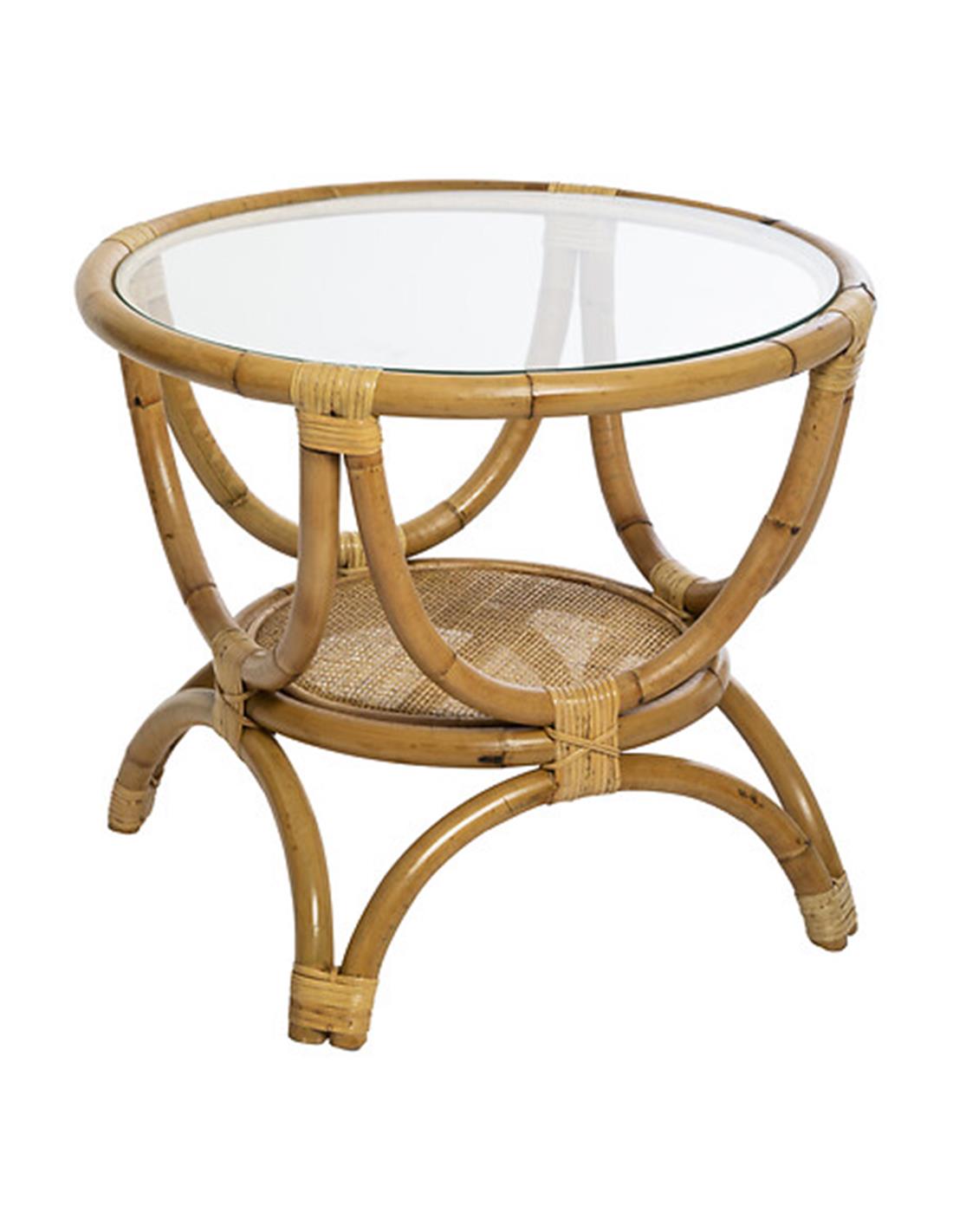 Τραπέζι βοηθητικό bamboo με τζάμι Φ60Η50cm 07.166653