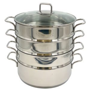 Ατμομάγειρας 3 επιπέδων από ανοξείδωτο ατσάλι με γυάλινο καπάκι Ø 28εκ 90.020.42