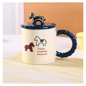 Κεραμική κούπα " Trojans Luck " με μοναδικό καπάκι και inox πρωτότυπο κουταλάκι 385ml Etoile  LM-647D