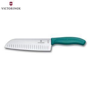 VICTORINOX SWISS CLASSIC ΜΑΧΑΙΡΙ SANTOKU ΑΥΛΑΚΩΤΟ 17εκ. ΠΡΑΣΙΝΗ ΛΑΒΗ – 6.8524.17C1B-Box in Thessaloniki