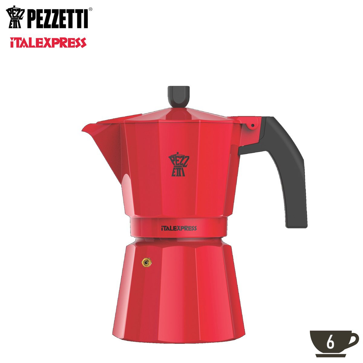 PEZZETTI ITALEXPRESS ΚΑΦΕΤΙΕΡΑ ΑΛΟΥΜΙΝΙΟΥ 6 ΦΛΥΤΖΑΝΙΩΝ ΚΟΚΚΙΝΗ – 1362V-Box in Thessaloniki