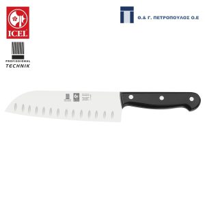 ICEL TECHNIK ΜΑΧΑΙΡΙ SANTOKU ΜΕ ΑΥΛΑΚΙΑ18εκ. ΜΑΥΡΗ ΛΑΒΗ