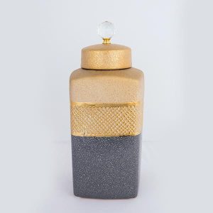 ΒΑΖO ΜΕ ΚΑΠΑΚΙ ΚΕΡΑΜΙΚΟ ΓΚΡΙ - ΧΡΥΣΟ 16.5x16.5x36cm