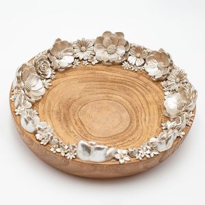 ΔΙΑΚΟΣΜΗΤΙΚΗ ΠΙΑΤΕΛΑ ΛΟΥΛΟΥΔΙΑ ΠΟΛΥΡΕΖΙΝ-ΞΥΛΟ ΦΥΣΙΚΟ-ΑΣΗΜΙ 29.3x29.3x7cm