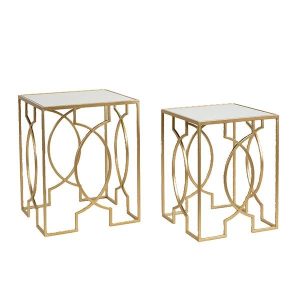 S/2 ΒΟΗΘΗΤΙΚΑ ΤΡΑΠΕΖΑΚΙΑ ΜΕΤΑΛΛΙΚΑ ΧΡΥΣΑ ME ΓΥΑΛΙ 40.5x40.5x51.5cm / 35.5x35.5x46.5cm