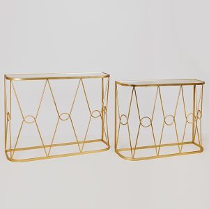 S/2 ΚΟΝΣΟΛΑ ΜΕΤΑΛΛΙΚΗ ΧΡΥΣΗ ΜΕ ΕΠΙΦΑΝΕΙΑ ΚΑΘΡΕΠΤΗ 100x30x75cm / 90x26.5x70cm