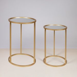 S/2  ΒΟΗΘΗΤΙΚA ΤΡΑΠΕΖΑΚΙΑ ΜΕΤΑΛΛΙΚΑ ΜΕ ΓΥΑΛΙ ΧΡΥΣΑ 38x55.5cm/33x50.5cm