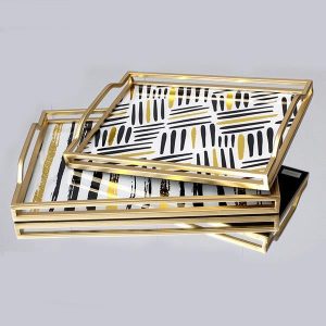 S/2 ΔΙΣΚΟΣ ΜΕΤΑΛΛΙΚΟΣ ΜΕ ΓΥΑΛΙ ΧΡΥΣΟΣ 40x30x5.5cm / 35x25x4.5cm