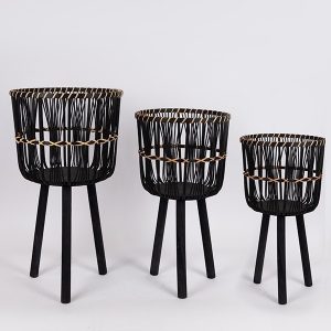 S/3 ΚΑΛΑΘΙΑ ΨΑΘΙΝΑ ΜΑΥΡΟ 37x37x65.5cm/ 32x32x57.5cm/ 27x27x47.5cm