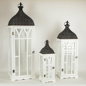 S/3 ΦΑΝΑΡΙΑ ΜΕΤΑΛΛΙΚΑ - ΞΥΛΙΝΑ ΛΕΥΚΑ 31.5x31.5x97cm /24.5x24.5x72cm/ 17x17x49.5cm