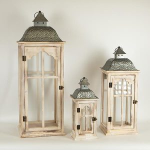 S/3 ΦΑΝΑΡΙΑ ΜΕΤΑΛΛΙΚΑ - ΞΥΛΙΝΑ NATURAL 30.5x30.5x86cm /23.5x23.5x62cm/ 16.5x6.5x41cm