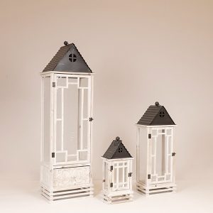 S/3 ΦΑΝΑΡΙΑ ΞΥΛΟ-ΜΕΤΑΛΛΙΚΗ ΟΡΟΦΗ ΛΕΥΚΟ-ΜΑΥΡΟ 34x26x113cm/ 27x20x69cm/ 20x13x43cm