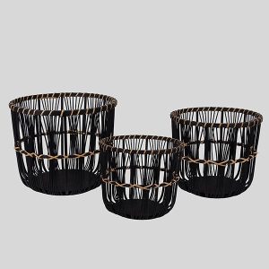 S/3 ΚΑΛΑΘΙΑ ΨΑΘΙΝΑ ΜΑΥΡΑ 36.5x36.5x30cm/ 31.5x31.5x26.5cm/ 26.5x26.5x23cm