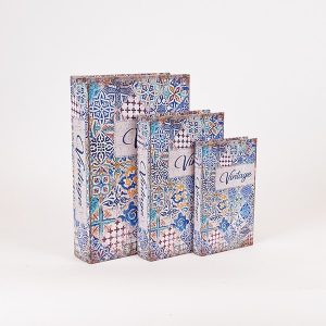 S/3 ΚΟΥΤΙΑ ΒΙΒΛΙΑ ΞΥΛΙΝΑ ΓΑΛΑΖΙΟ - ΛΕΥΚΟ 33x22x7cm / 26x17x5cm / 21x13x3cm