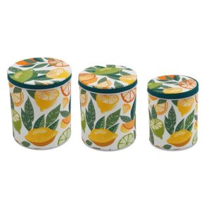 Βάζα αποθ.μεταλ.σχ. Λεμόνια S/3 13.5X13.5X16/11X11X13/7.5X7.5X9cm 014.OR7922