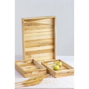Δίσκοι σερβ. Teak wood set 3/29x39x5/18x26x5cm 031.304411