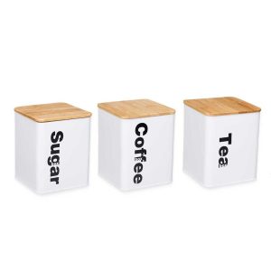 Δοχεία αποθ.μεταλ.λευκό/bamboo καπ.σ/3 1