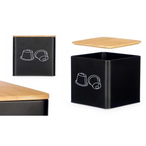 Δοχείο για κάψουλες καφέ μεταλ.μαύρο/bamboo καπάκι 13