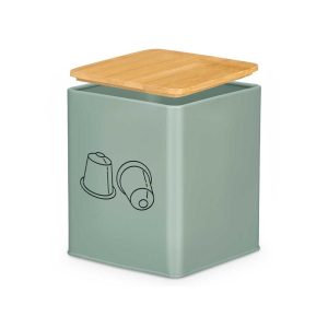 Δοχείο για κάψουλες καφέ μεταλ.πράσινο/bamboo καπάκι 13