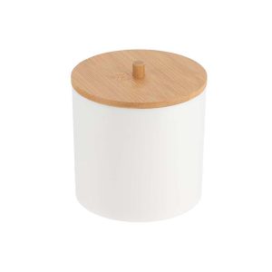 Δοχείο πλαστικό για βαμβάκι λευκό με bamboo 06.6785210