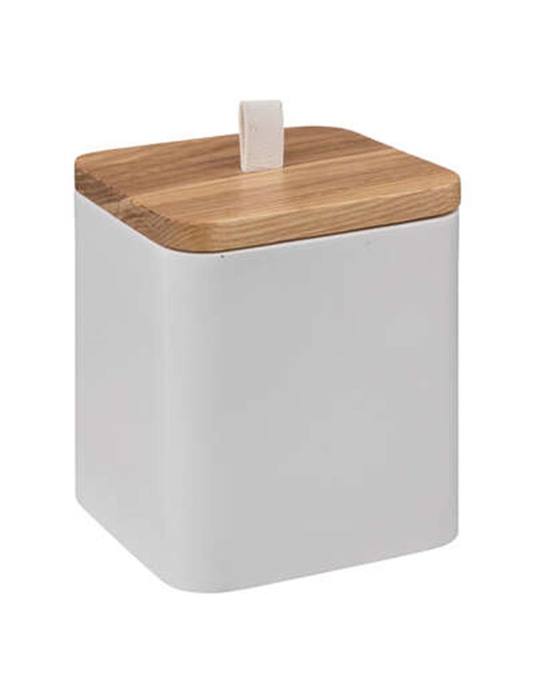 Δοχείο polyresin λευκό με καπάκι bamboo 9