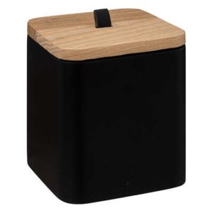 Δοχείο polyresin μαύρο με καπάκι bamboo 9