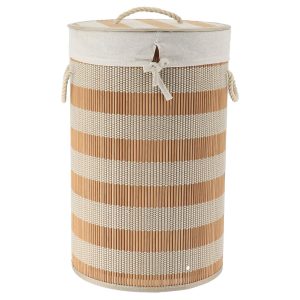 Καλάθι απλύτων bamboo ριγέ φυσικό/λευκό  Φ35 H55 cm 06.8731104