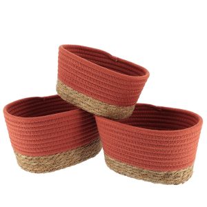 Καλάθι ψάθινο με βαμβ.Tahitian terracotta σ/3 (23Χ15Χ13