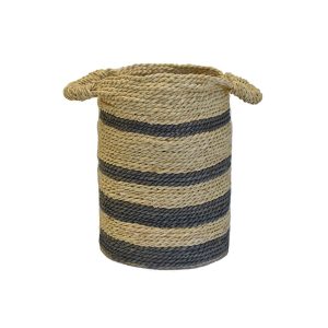 Καλάθι σχοίνινο εκρού με γκρι ρίγα Φ27Χ36 00.06.67196