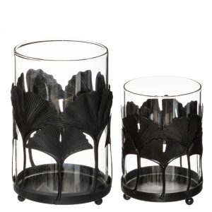 Κηροπήγιο φύλλο  μαύρο σετ 2 (9