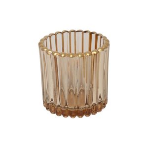 Κηροπήγιο γυαλ.καφέ χρυσό rim Φ7Χ7