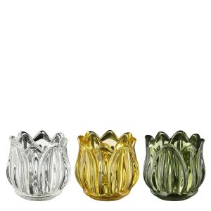 Κηροπήγιο γυάλ.λουλούδι 3χρώματα Φ7Η6