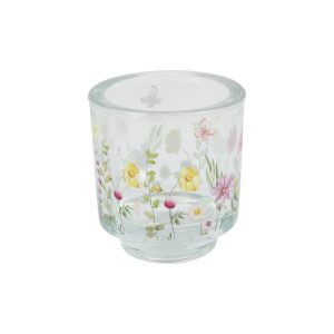 Κηροπήγιο γυαλ.με λουλούδια 8Χ8