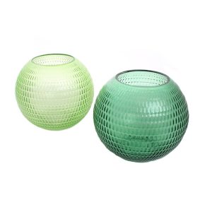 Κηροπήγιο γυαλ.μπουλ 2 πράσινα χρ. 15εκ. 014.GW1509A