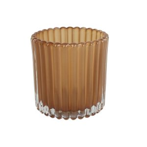Κηροπήγιο γυαλ.ποτήρι καφέ ριγωτό Φ9Η9cm 013.804125