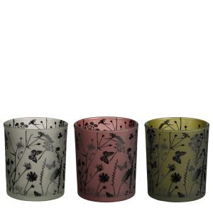 Κηροπήγιο γυαλ.σχ πεταλούδες μαύρες 3χρωμ. Φ7Η8cm 02.1151264