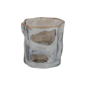 Κηροπήγιο γυάλινο γκρι χρυσό rim Φ7