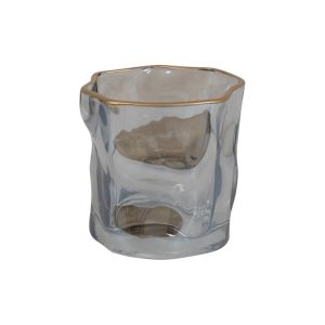 Κηροπήγιο γυάλινο γκρι χρυσό rim Φ8