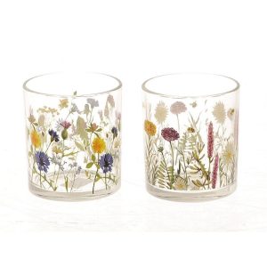 Κηροπήγιο γυάλινο με λουλούδια Φ9Η10cm 012.862424004