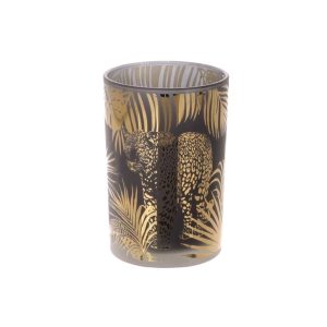 Κηροπήγιο ποτήρι γυαλ.χρυσή λεοπάρδαλη Φ9 Η10cm 012.312207308