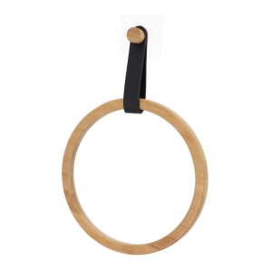 Κρίκος bamboo με δερμ.λουρί μαύρο/sticker Φ21 Η30cm 06.91044103