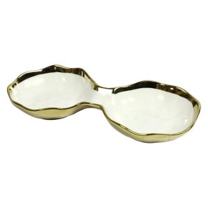 Μπωλ κεραμ.διπλό λευκό/χρυσό 25