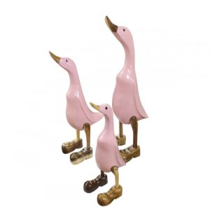 Πάπιες διακοσμ. ροζ Set3/Bamboo&teak wood 30x15x45/20x13x35/15x10x24cm 031.301880