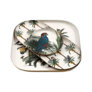 Πιατέλες μεταλ."PALM" s/3 21X21X0.5CM /  21X10.5X0.5CM / 11X11X0.5CM 014.OR6434