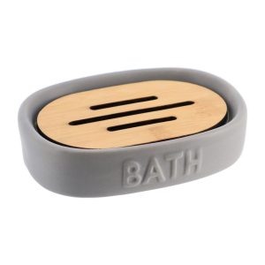 Σαπουνοθήκη κεραμ.γκρι με bamboo 06.6493260