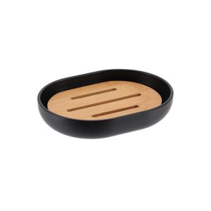 Σαπουνοθήκη πλαστική μαύρη με bamboo 12.5x9.5cm 06.6474237