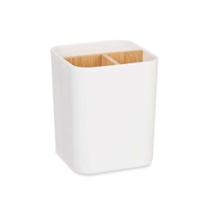 Θήκη κουζίνας λευκή/bamboo χωρίσματα 9 x 9 x 11 cm. 029.89418