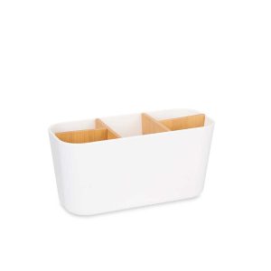 Θήκη οργάνωσης λευκή/bamboo χωρίσματα 9 x 21 x 10 cm. 029.89423